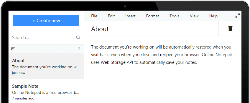 Nurias Online Notepad Screenshot